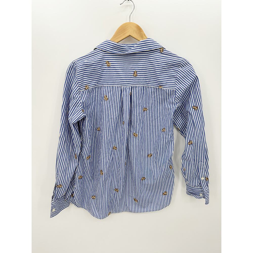 Loft Blue White Pinstripe Dog Embroidered Everyday Shirt Button Down Small BR35 - Picture 2 of 10